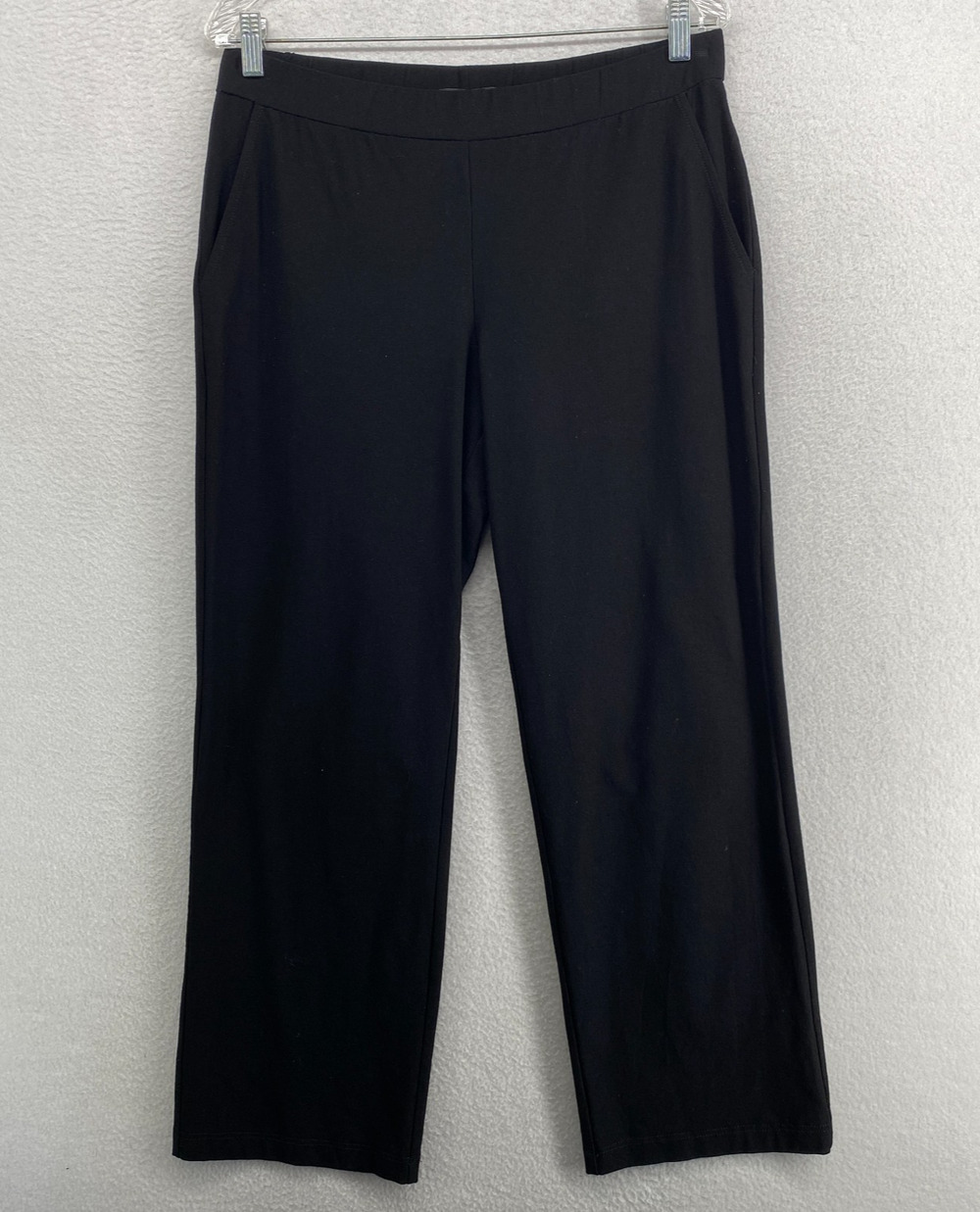 EILEEN FISHER Pants M Washable Stretch Crepe Ankle Straight Pull On Black USA